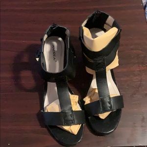 Andrea black leather heels